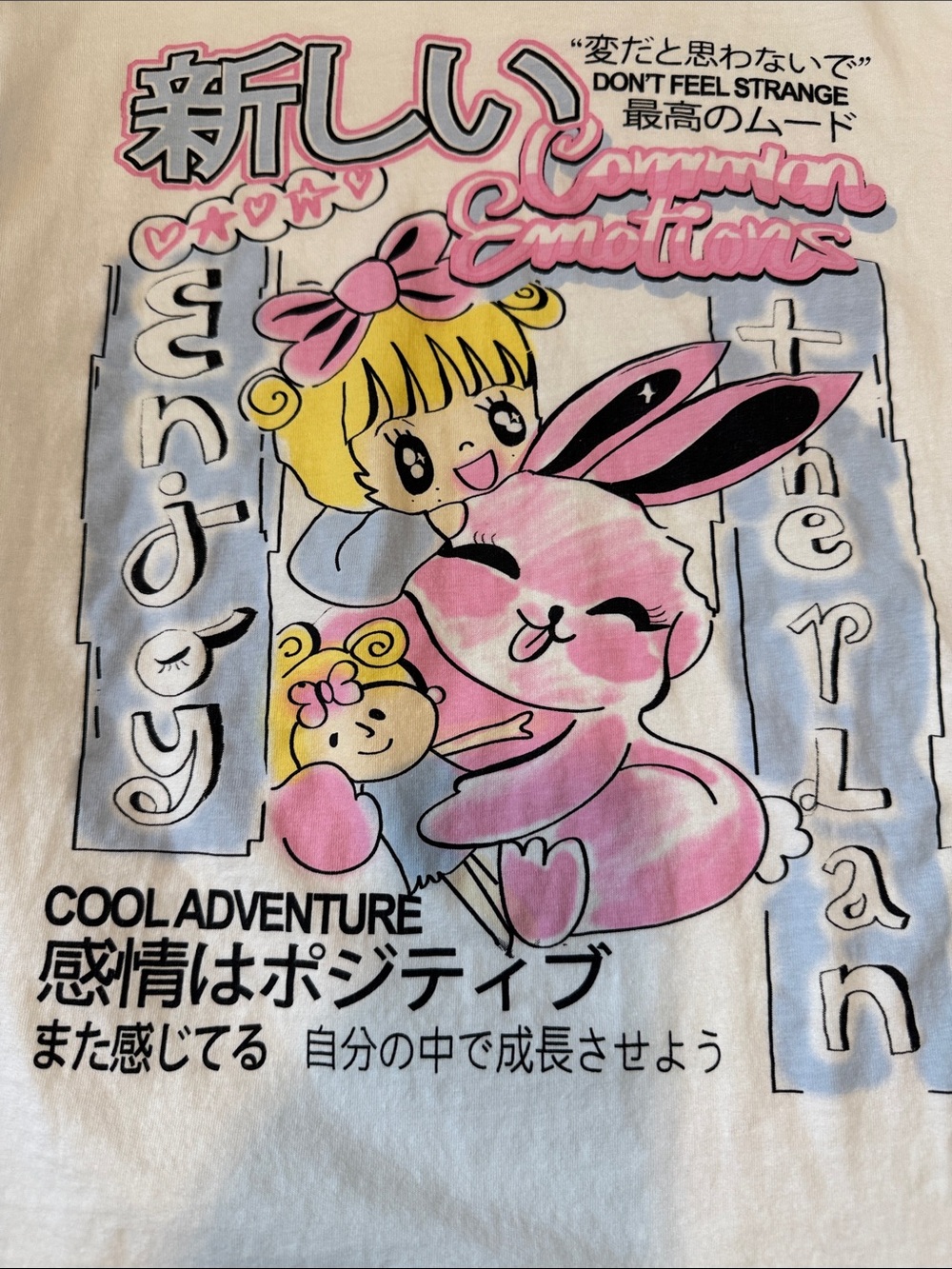 Zara White Tee with Pink Bunny and Yellow Hair Cartoon Print